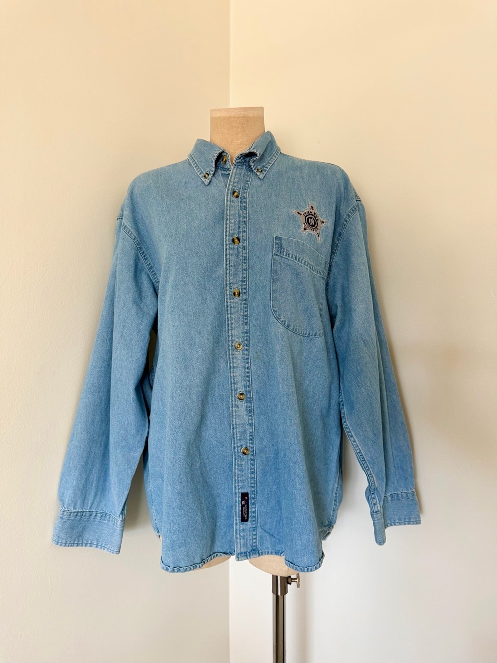 Vintage Port And Company Mens Denim Button Up Shirt Mason Freemason Masonic Blue